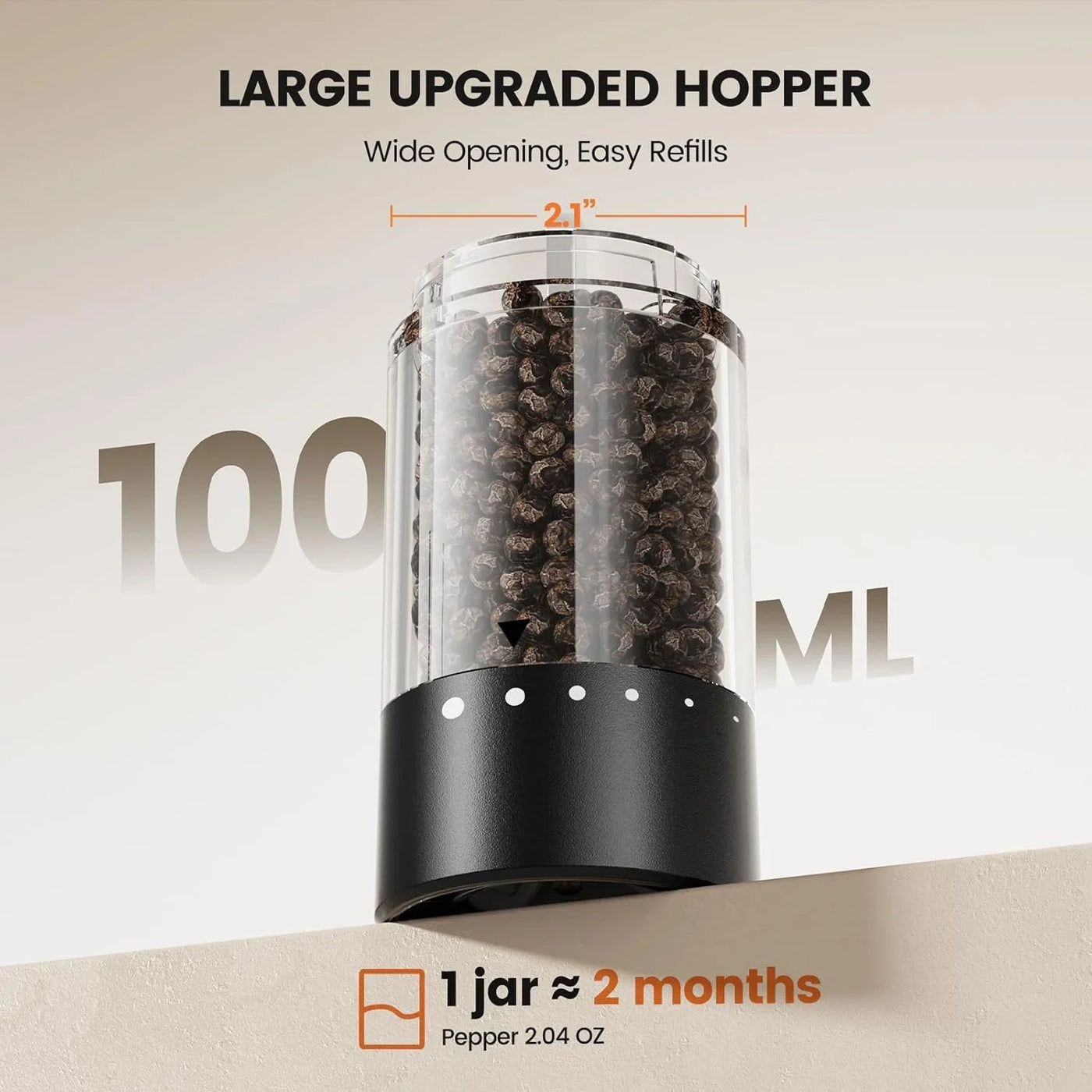 Electric Salt and Pepper Grinder Set - Rechargeable Automatic Salt and Pepper Shakers, Kitchen Appliances with External Adjustable Coarseness, Larger Hopper for Cooking, Home Gifts(2 Pack,Black/Black)