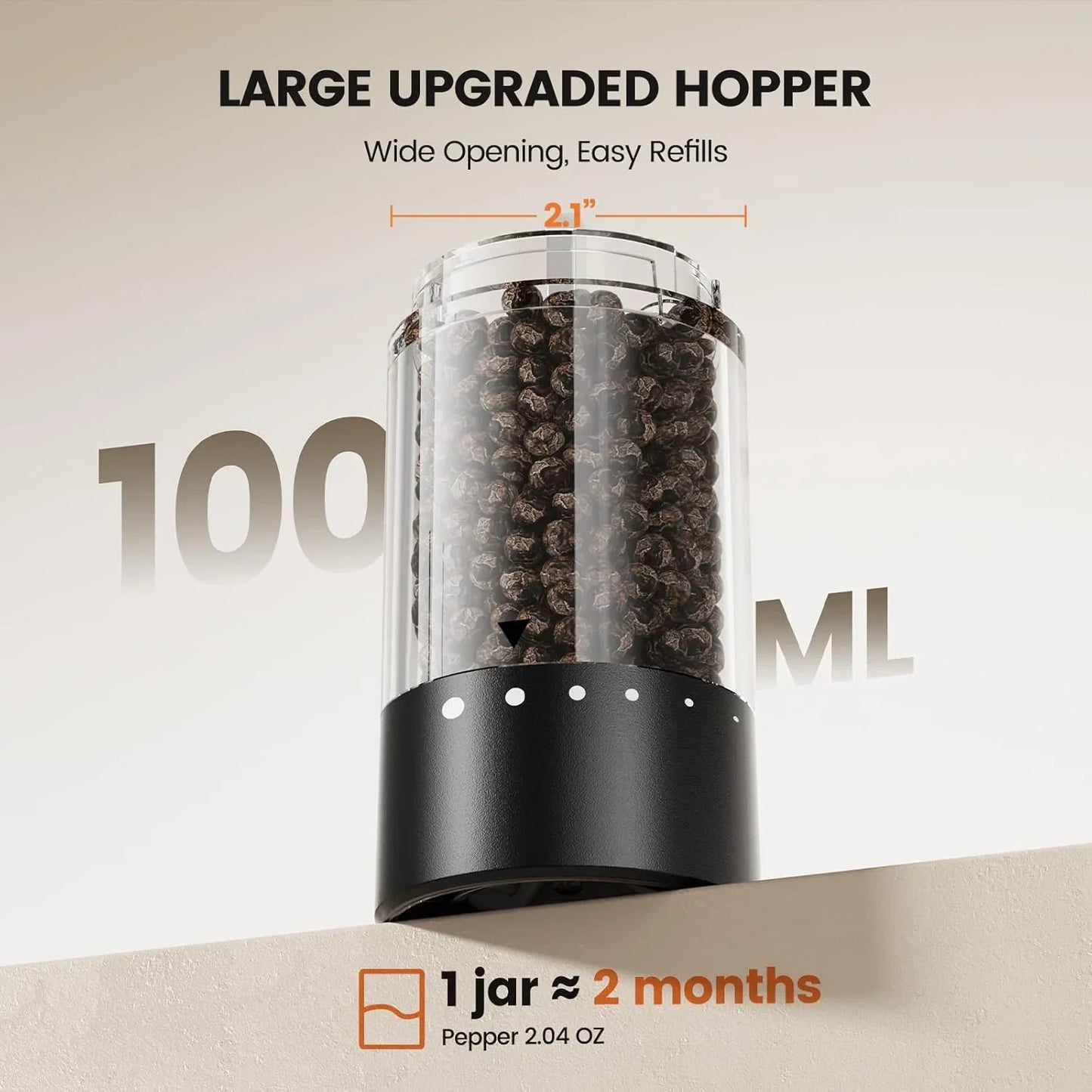Electric Salt and Pepper Grinder Set - Rechargeable Automatic Salt and Pepper Shakers, Kitchen Appliances with External Adjustable Coarseness, Larger Hopper for Cooking, Home Gifts(2 Pack,Black/Black)