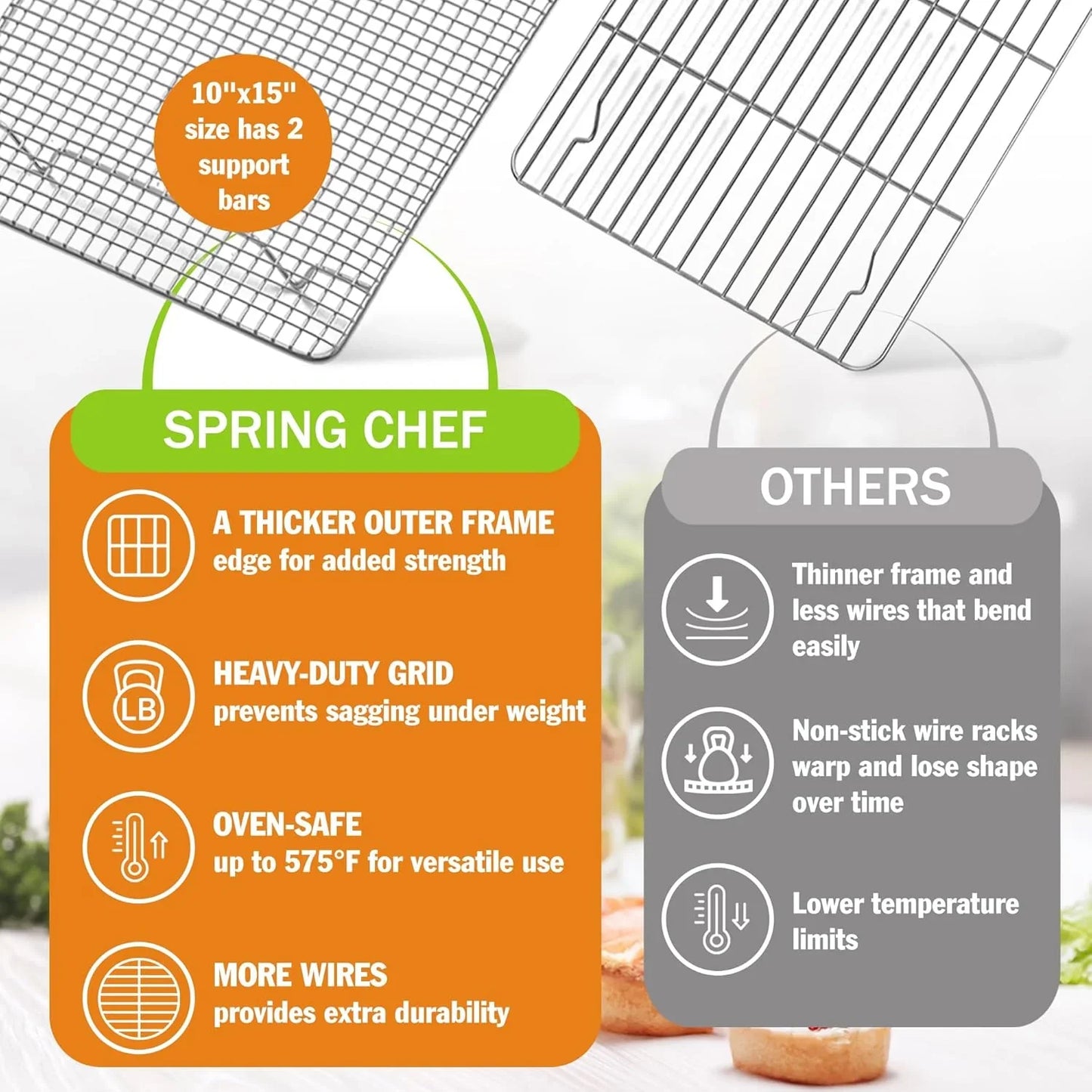 10 X 15 Inch Stainless Steel Cooling Rack for Cooking & Baking - Heavy Duty Cookie Cooling Rack for Kitchen - Oven Safe - Fits Jelly Roll Pan - Dishwasher Safe