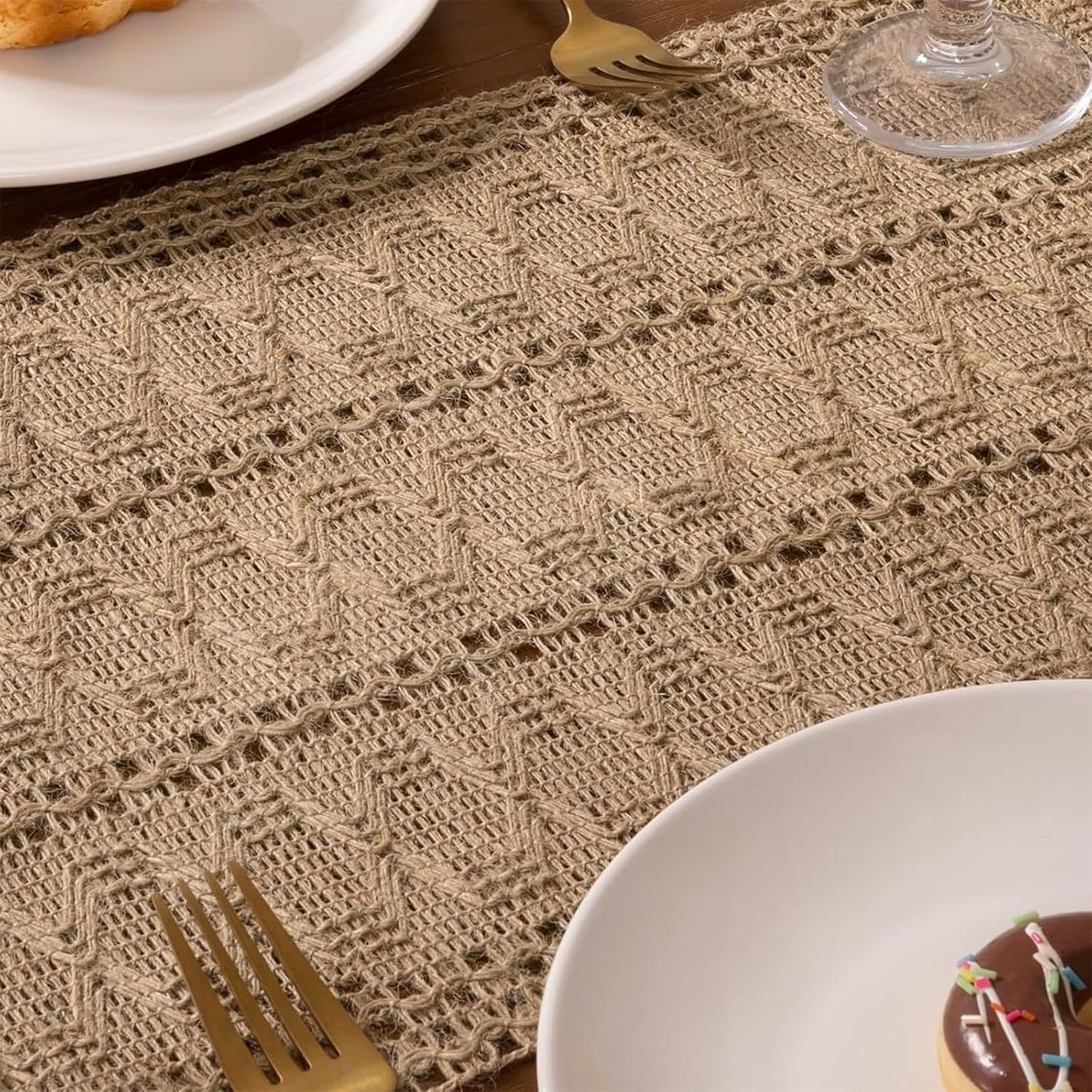 Burlap Boho Table Runner for Spring Home Decor 72 Inches Long, Brown Farmhouse Decor Rustic Small Macrame Woven Coffee Burlap Jute Table Runners for Summer Dining Dresser Scarf Table Decor