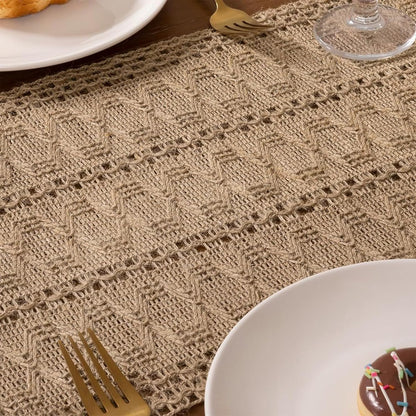Burlap Boho Table Runner for Spring Home Decor 72 Inches Long, Brown Farmhouse Decor Rustic Small Macrame Woven Coffee Burlap Jute Table Runners for Summer Dining Dresser Scarf Table Decor