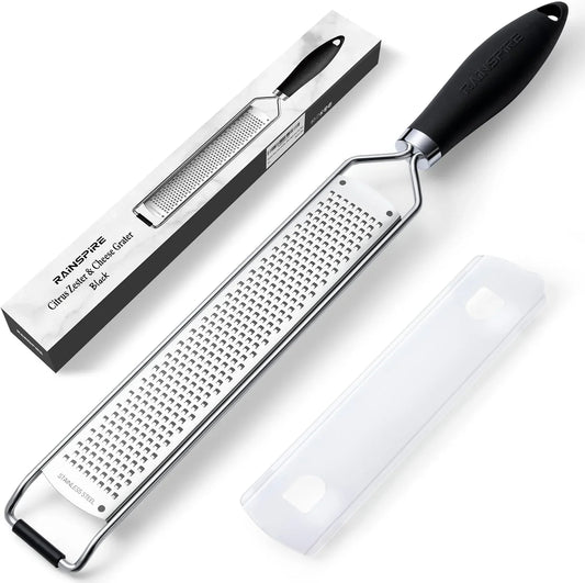 Upgraded Citrus Lemon Zester Grater, Easy Clean Dishwasher Safe, for Ginger Garlic Parmesan Cheese, 304 Stainless Steel Blade, Protect Cover, Baking Supplies, Black
