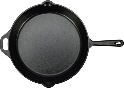 Pre-Seasoned Cast Iron Skillet, Oven Safe, Even Heating, Heat Distribution, Stove Compatible, Heavy-Duty, 15-Inch, Black
