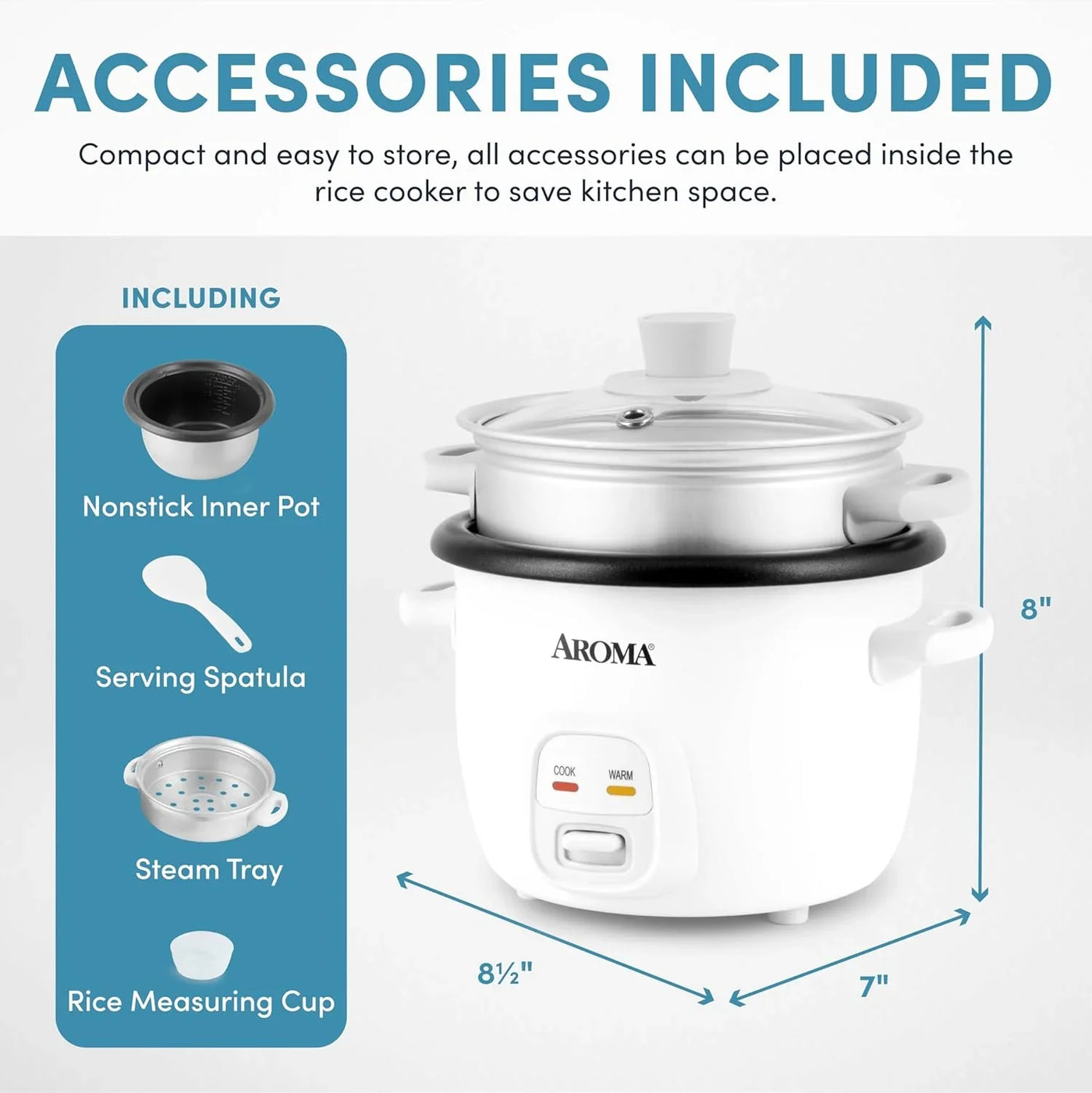 ® Rice Cooker, 2-Cup (Uncooked) / 4-Cup (Cooked), Steamer, Grain Cooker, Soup Maker, Oatmeal Cooker, Auto Keep Warm, 1 Qt, White, ARC-302-1NG