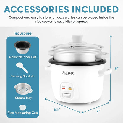® Rice Cooker, 2-Cup (Uncooked) / 4-Cup (Cooked), Steamer, Grain Cooker, Soup Maker, Oatmeal Cooker, Auto Keep Warm, 1 Qt, White, ARC-302-1NG