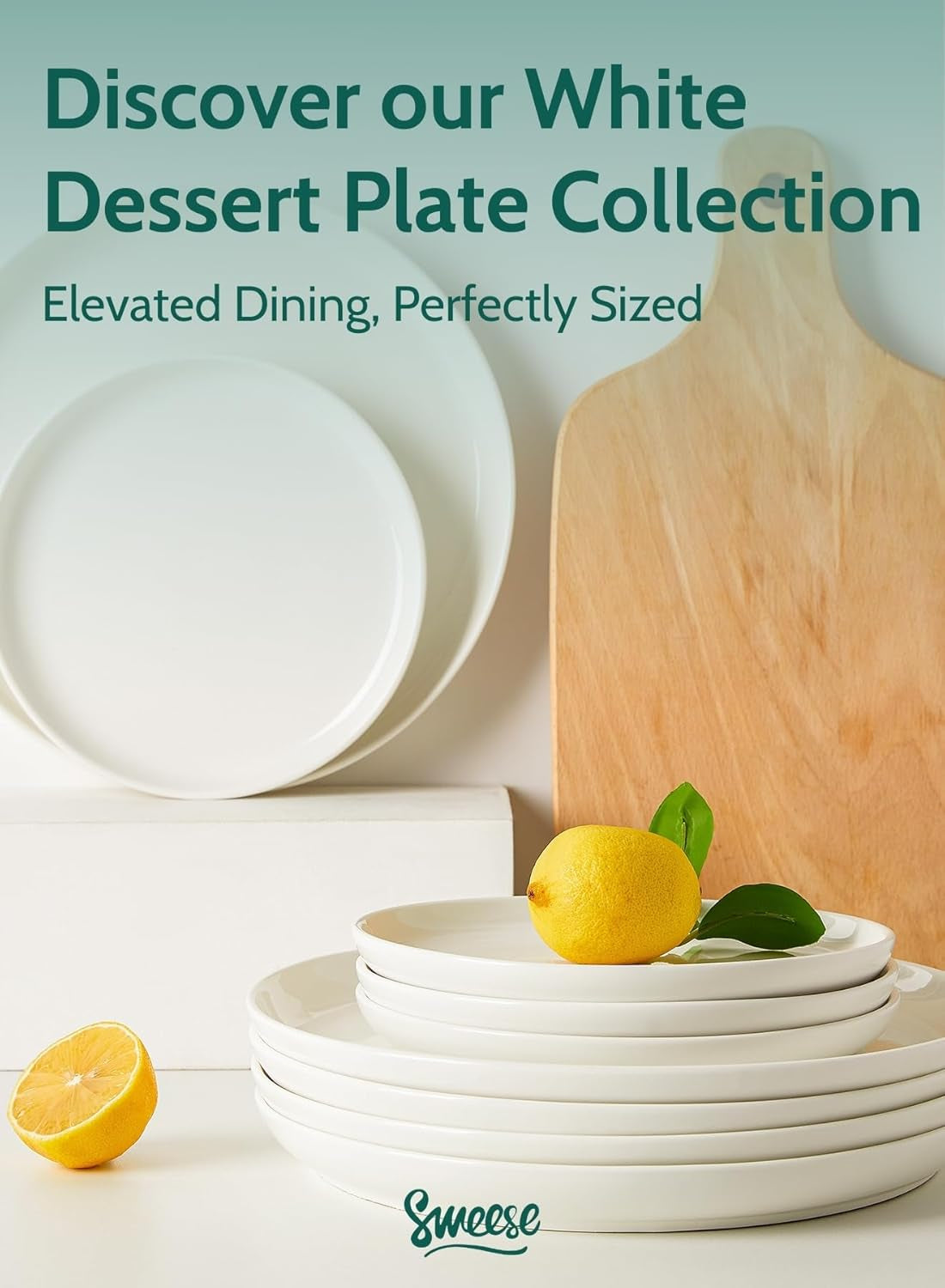 7.4 Inch Porcelain Dessert Plates, Set of 6 - Stackable, Microwave Oven Safe - White