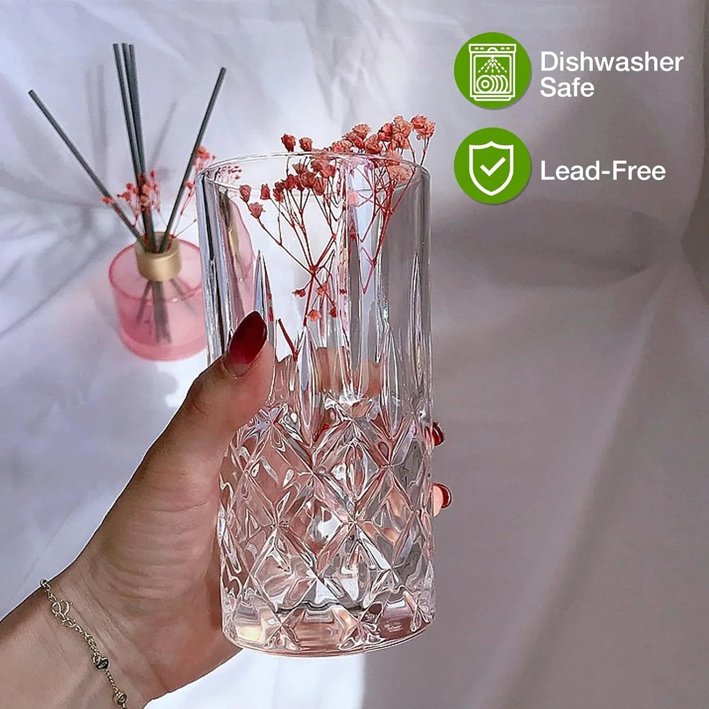 Drinking Glasses, 8 Piece Crystal Glass Cups, Mixed Glassware Set, 4 Pcs Crystal Old Fashioned 11Oz Highballs and 4 Pcs 11Oz Whiskey Glasses, Great for Cocktail, Whisky and Other Beverages