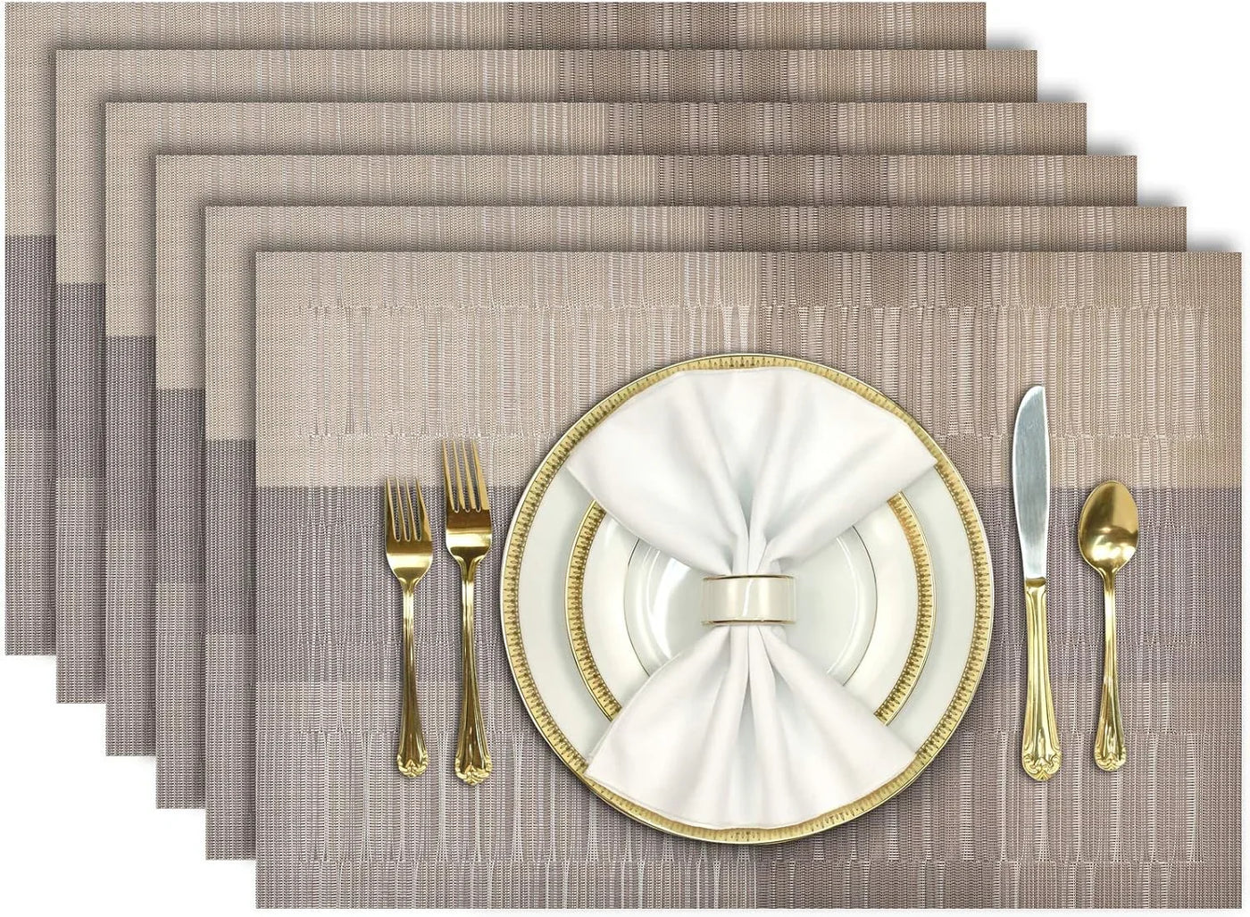 Placemats, Placemats Set of 6, Heat Resistant Place Mats, Washable PVC Table Mats, Woven Vinyl Plastic Placemats for Dining Table, Non-Slip Stain Resistant Kitchen Table Placemats Easy to Clean