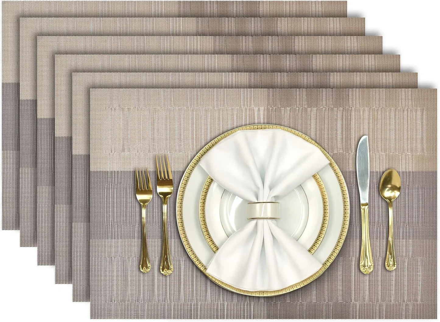 Placemats, Placemats Set of 6, Heat Resistant Place Mats, Washable PVC Table Mats, Woven Vinyl Plastic Placemats for Dining Table, Non-Slip Stain Resistant Kitchen Table Placemats Easy to Clean