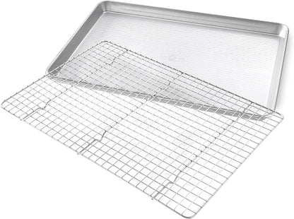 Bakeware Half Sheet Baking Pan and Bakeable Nonstick and Cooling Rack Set, Metal