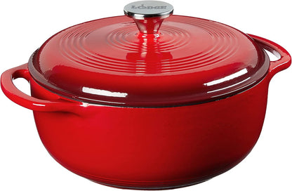 4.5 Quart Enameled Cast Iron Dutch Oven with Lid – Dual Handles – Oven Safe up to 500° F or on Stovetop - Use to Marinate, Cook, Bake, Refrigerate and Serve – Island Spice Red