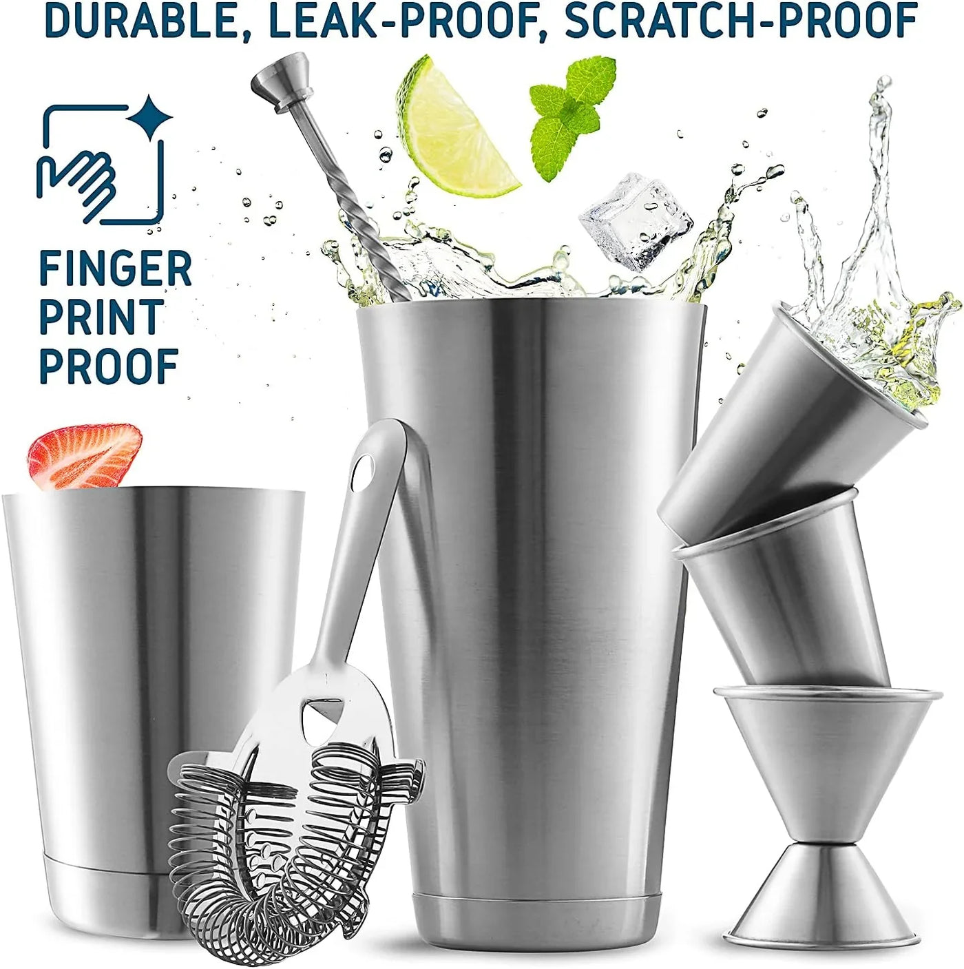 Bar Set Cocktail Shaker Set, Stainless Steel Mixology Bartender Kit, 16 Piece Cocktail Kit, Silver Cocktail Set, Bar Tools: 30Oz Martini Shaker, Muddler, Bar Kit Cocktail Book, Jigger and Pourers