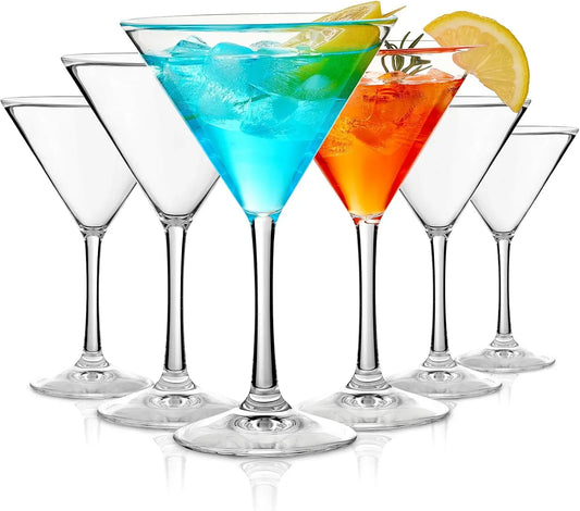 Unbreakable Martini Glasses Set of 6, 10 Oz Plastic Martini Cocktail Glasses with Stem, Reusable Cocktail Glasses for Bar, Margarita, Whiskey, Gin, Tequila, Bpa-Free, Top Rack Dishwasher-Safe, Clear
