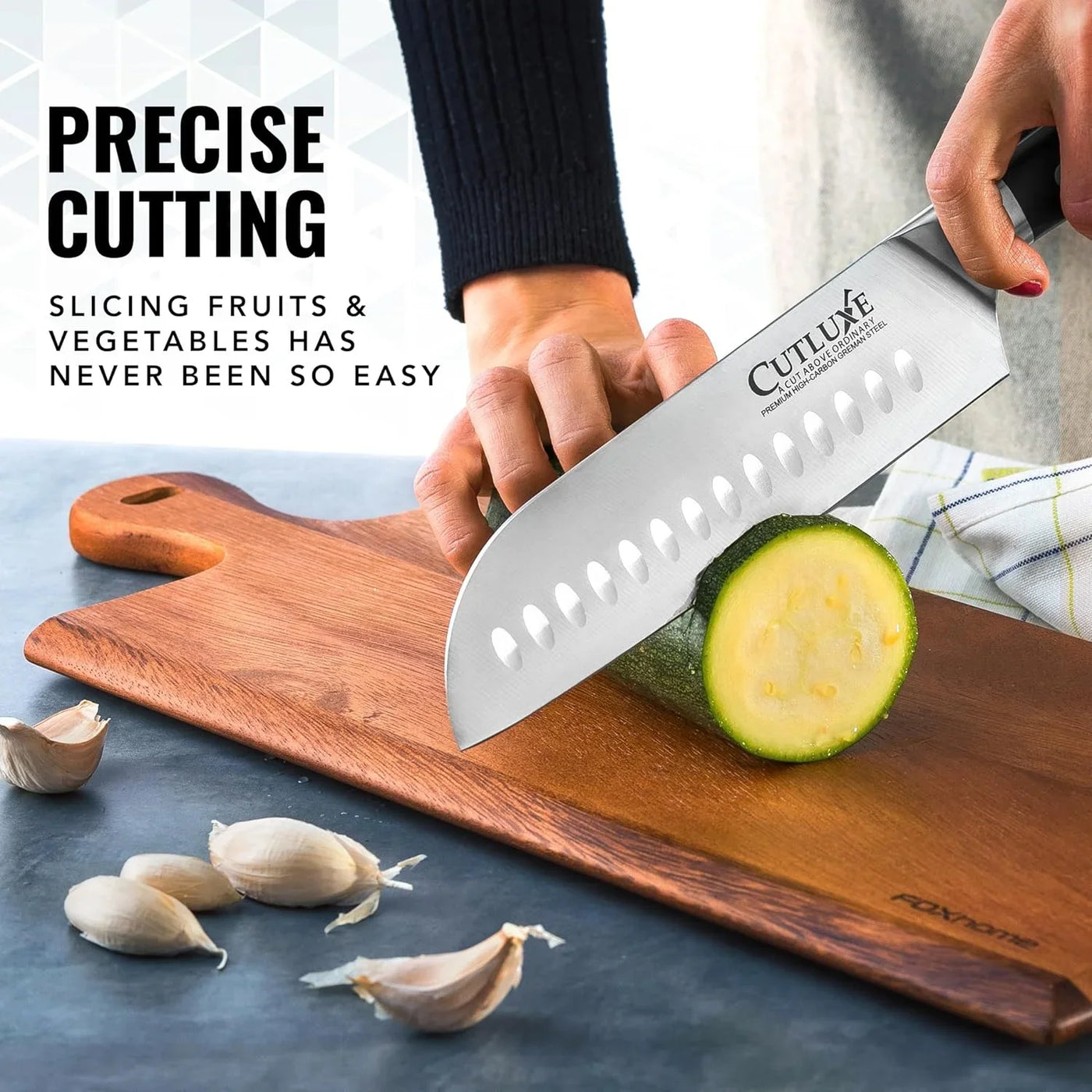 Santoku Knife – 7" Chopping Knife, Meat and Vegetable Knife – Forged High Carbon German Steel – Sheath Included – Full Tang & Razor Sharp – Ergonomic Handle Design – Artisan Series