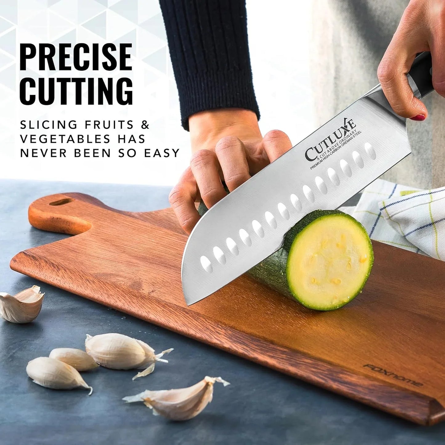 Santoku Knife – 7" Chopping Knife, Meat and Vegetable Knife – Forged High Carbon German Steel – Sheath Included – Full Tang & Razor Sharp – Ergonomic Handle Design – Artisan Series