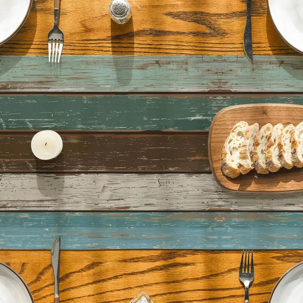 Green Retro Rustic Wood Texture Table Runner, Seasonal Spring Kitchen Dining Table Decoration for Home Party Decor 13X72 Inch