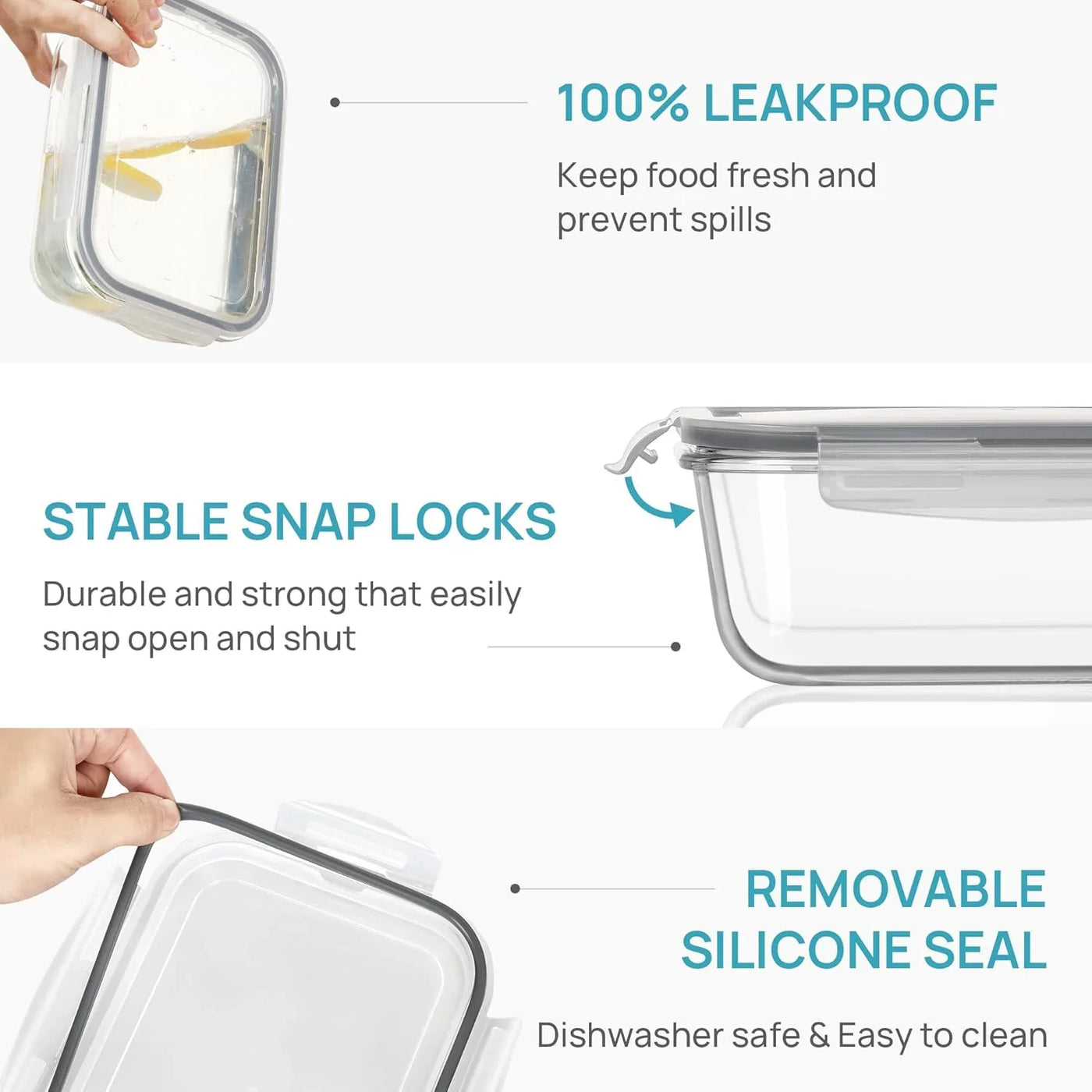 2Pack 1860Ml/63Oz Large Glass Storage Containers with Lids, Meal Prep Food Container Set with Snap Airtight Lid for Baking, Microwave, Oven, Leak Proof, for Freezer, Dishwasher, Grey