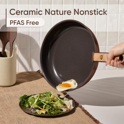 19PCS Ceramic Nonstick Cookware Set, Pots and Pans Set with Detachable Handle, Pfas-Free Non-Toxic, Induction & Oven Safe, Stackable Space-Saving, Dark Choco