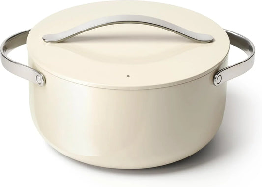 Dutch Oven Pot with Lid (6.5 Qt, 10.5") - Non-Stick Ceramic Coating - Free from Forever Chemicals - Oven Safe & Stovetop Agnostic - Cream