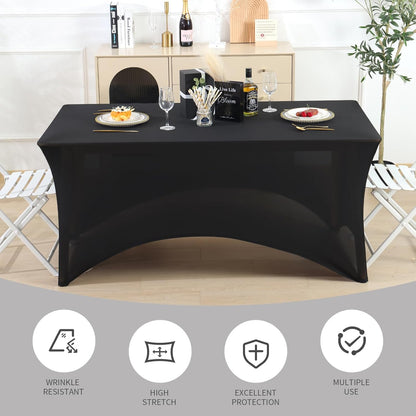 6 Pack Black Table Cloths Rectangle 8FT, Spandex Table Covers, Table Cloths for 8 Foot Rectangle Tables, Fitted Tablecloth (96L X 30W X 30H Inch)