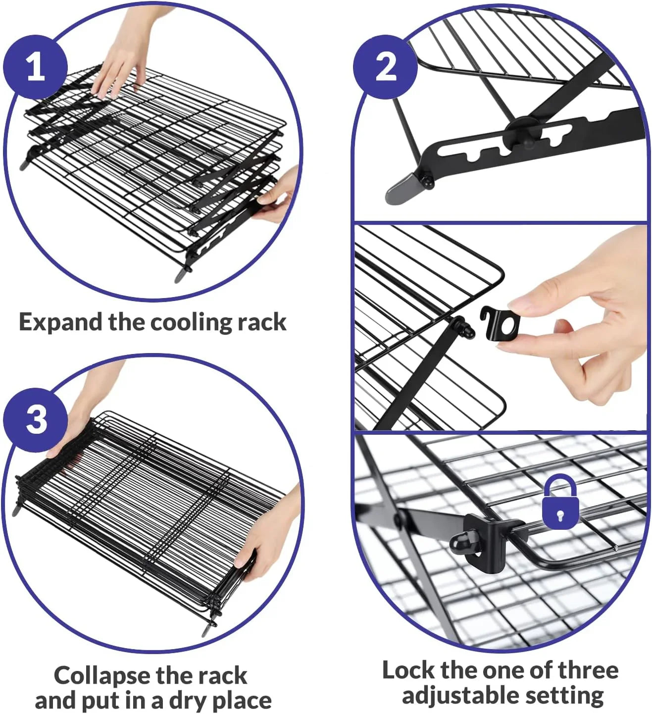 2/3/4-Tier Upgraded Collapsible Cooling Rack with Adjustable 3 Setting Design Stackable Roasting Cooking Drying Wire Cooling Rack for Cookies Baking Gifts for Women