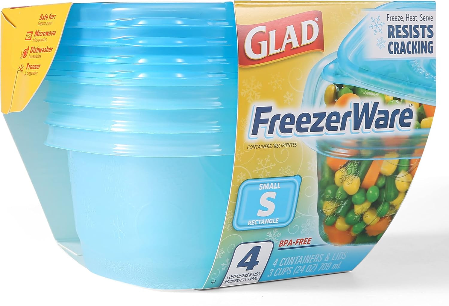Food Storage Containers -  Freezerware Container - Small - 24 Ounce - 4 Containers
