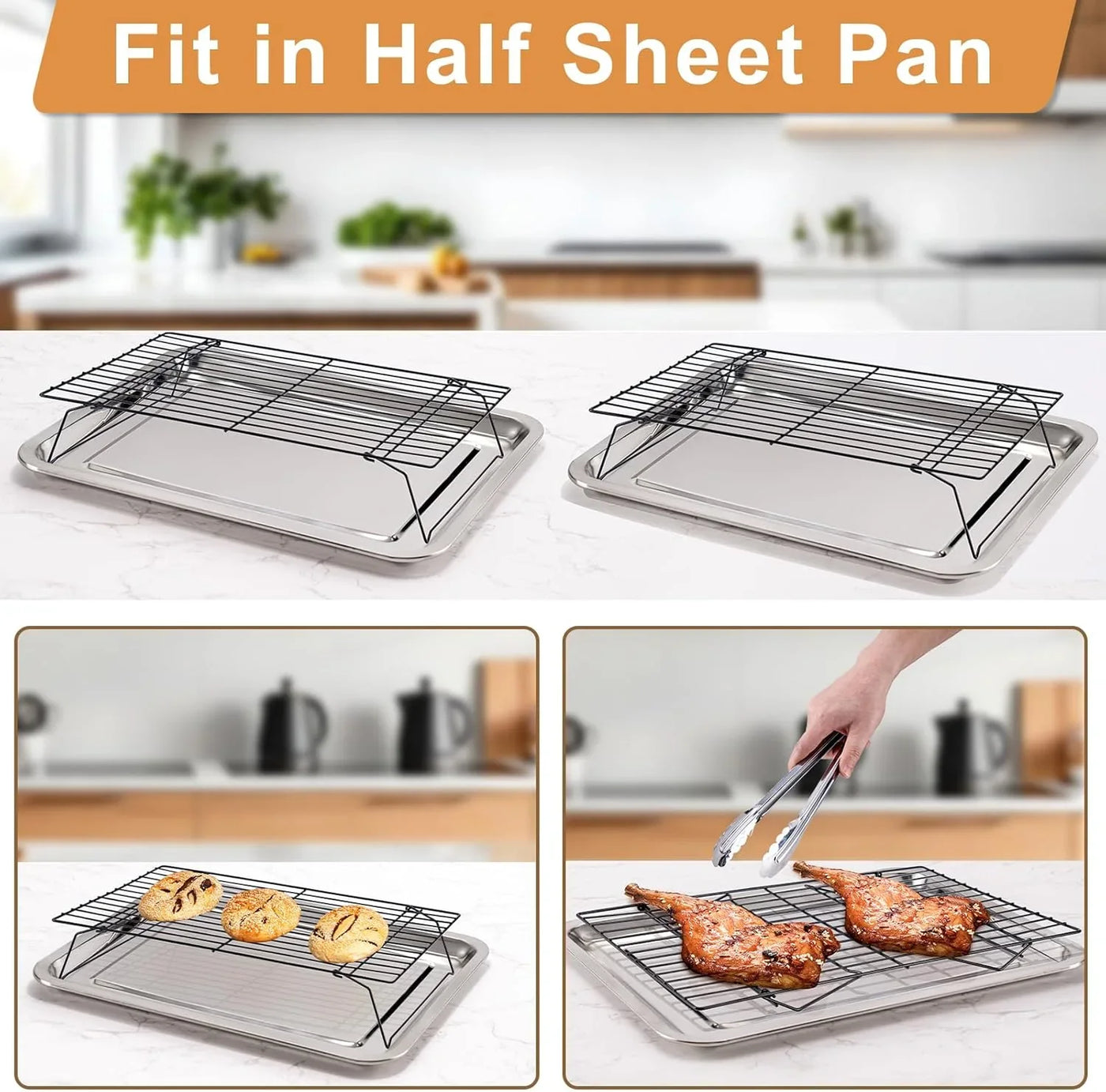 Cooling Rack for Baking 3 Tiers, 16" X 10" Cookie Cooling Wire Rack Stackable Collapsible Nonstick, Stainless Steel Baking Cooking Cooling Racks with Optimum Air Flow, Black