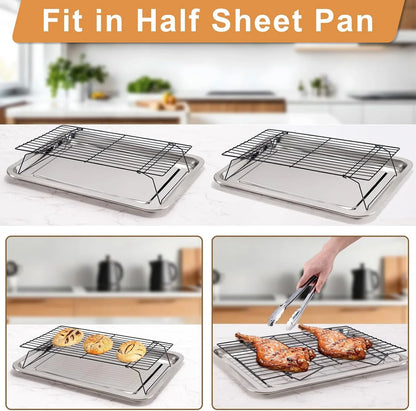 Cooling Rack for Baking 3 Tiers, 16" X 10" Cookie Cooling Wire Rack Stackable Collapsible Nonstick, Stainless Steel Baking Cooking Cooling Racks with Optimum Air Flow, Black