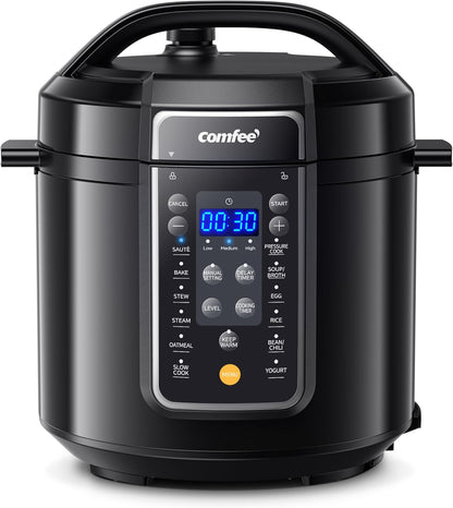 COMFEE’ 12-In-1 Electric Pressure Cooker, Instant Multi, Non-Stick Pot, Yogurt Maker, Rice Cooker, Slow, Sauté Steamer, Pressure Cooker 6 Quart Black