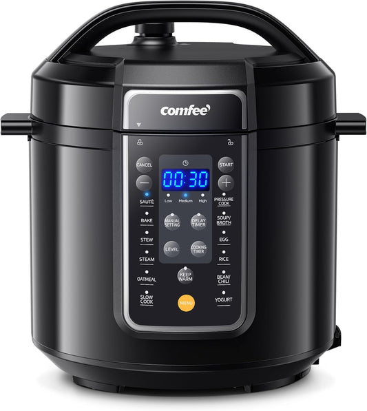 COMFEE’ 12-In-1 Electric Pressure Cooker, Instant Multi, Non-Stick Pot, Yogurt Maker, Rice Cooker, Slow, Sauté Steamer, Pressure Cooker 6 Quart Black