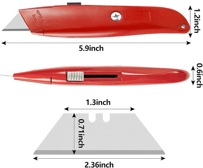 2Pack Utility Knife Box Cutter Retractable Razor Blade Heavy Duty Box Cutters Knife PVC Pipe Cutter (Red)