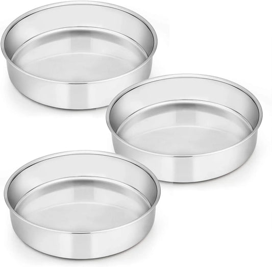 8 Inch Cake Pan Set of 3, Stainless Steel round Layer Cake Baking Pans, Non-Toxic & Healthy, Mirror Finish & Dishwasher Safe