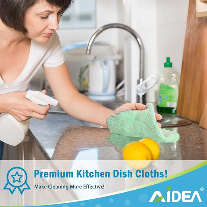 Kitchen Towels, 12 Pack Absorbent Coral Fleece Dish Towels, No Odor Reusable Dish Cloths, Microfiber Cleaning Cloths, Fast Drying Dishcloths, 6.3" X10.4"
