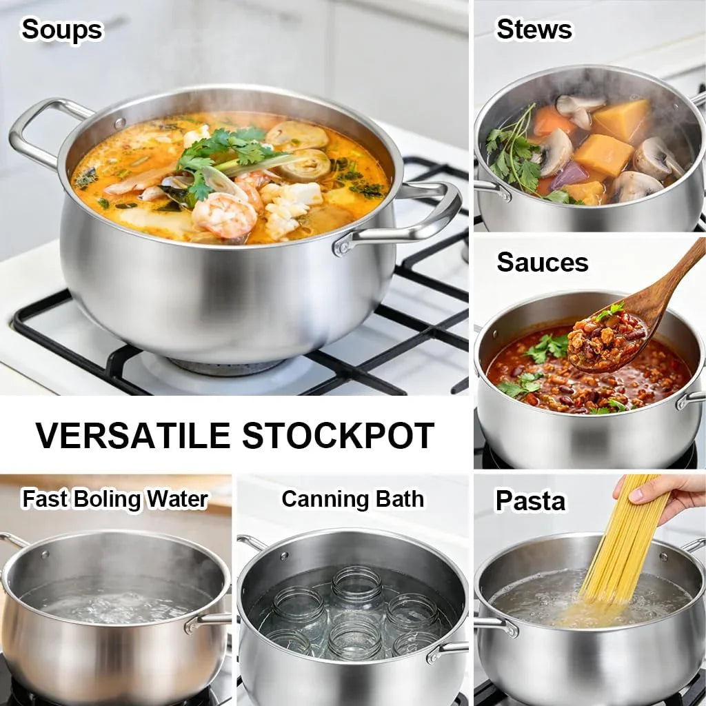 Stainless Steel Stock Pot - 8 Quart 3Ply Heavy Duty Large Induction Cooking Pot with Lid for Pasta, Soup, Spaghetti, Nonstick Deep Stockpot, Kitchen Cookware for Stew, Simmer, Canning, Boiling