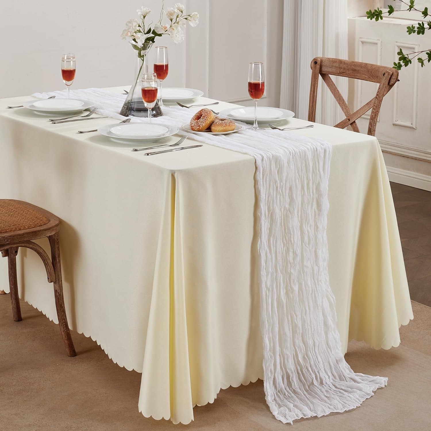 6 Pack White Cheesecloth Table Runner 10FT Long Easter Spring Boho Gauze Table Runner Rustic Sheer Runner for Spring Wedding Bridal Baby Shower Birthday Party Table Decor Easter Decorations