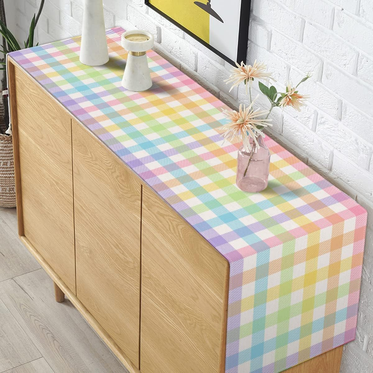 Easter Buffalo Plaid Check Table Runner Spring Holiday Farmhouse Fireplace Kitchen Dining Room Home Party Decoration (13" X 72")