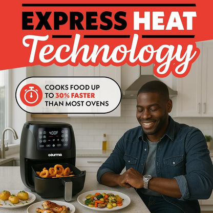 Air Fryer - 6 Qt Large Capacity, Fryforce 360º, Digital Display with 12 Presets, Roast, Bake, Broil, Dehydrate, Dishwasher Safe Accessories, Black