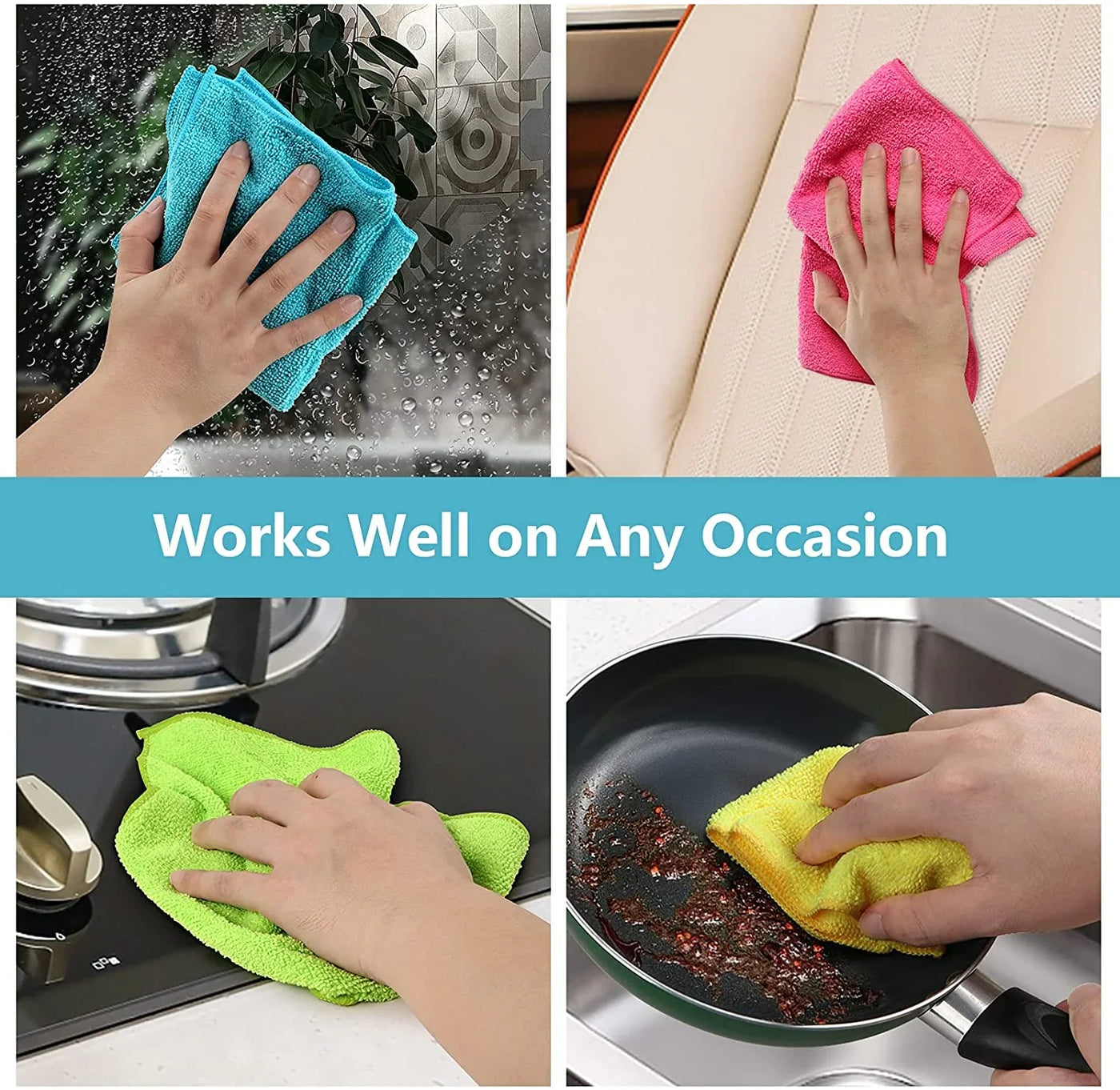Microfiber Cleaning Cloth,12 Pack Cleaning Rags, Cleaning Towels with 4 Color Assorted, 11.5"X11.5"(Green/Blue/Yellow/Pink)