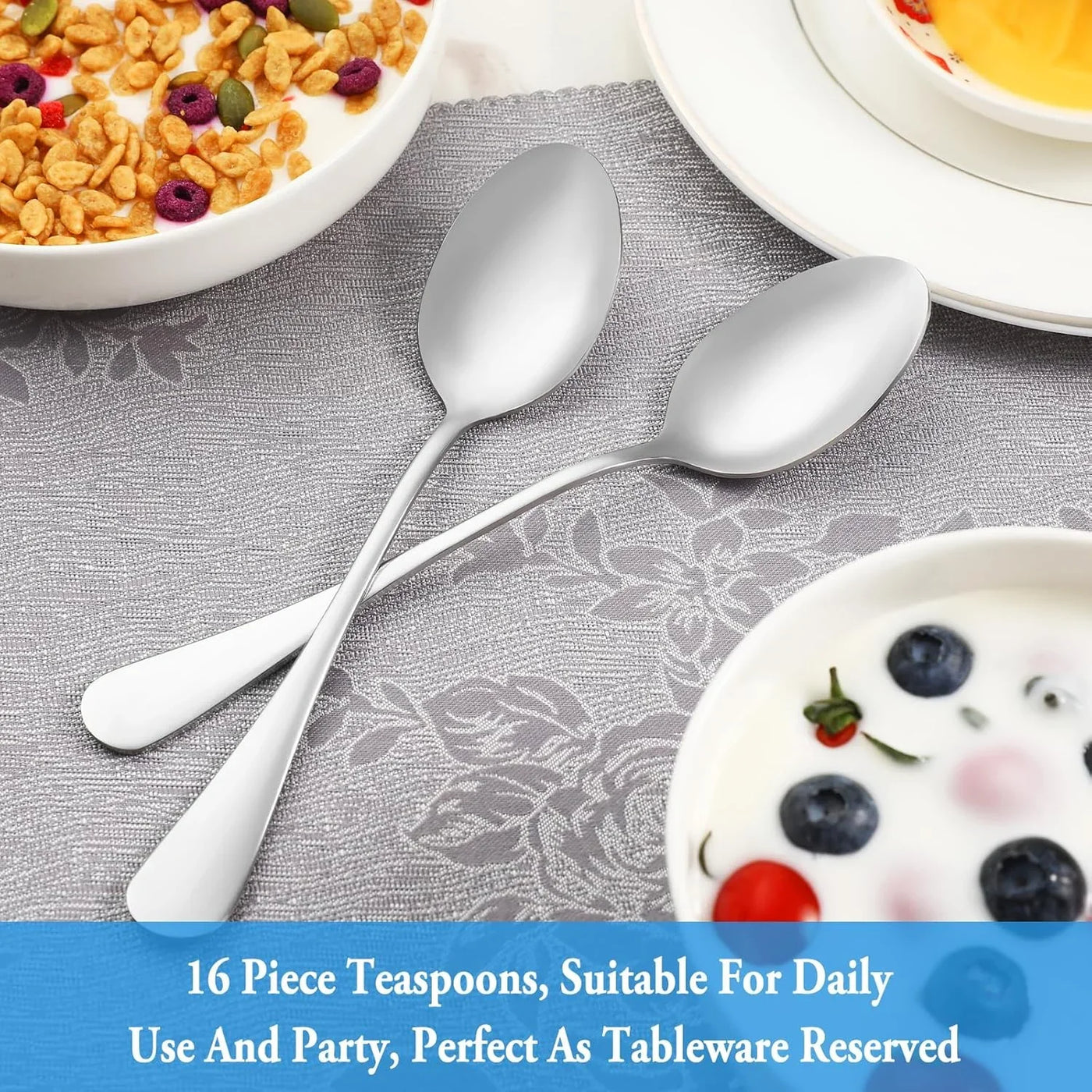 Teaspoon Set,16 Piece 6.7" Spoons Silverware, Premium Food Grade Stainless Steel Tea Spoons, Durable Small Spoon, Good Teaspoons, Kitchen Dessert Spoon Set, Mirror Finish & Dishwasher Safe