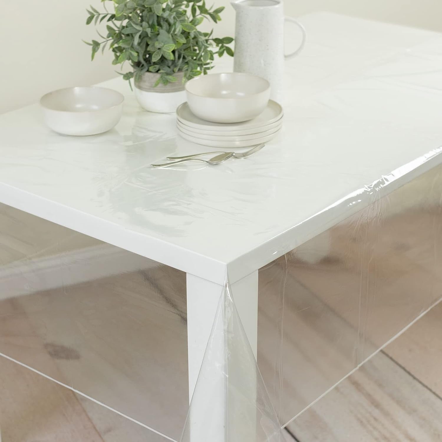 Heavy Duty Crystal Clear Plastic 100% Waterproof Tablecloth Protector, Vinyl PVC Table Cloth, Oil Spill Proof Wipe Clean Table Cover for Dining Tables (60" X 124" Rectangular/Oblong)