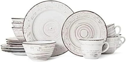 Trellis White 16-Piece Stoneware Dinnerware Set, Service for 4, Distressed White Finish, Microwave & Dishwasher Safe Plates and Bowls