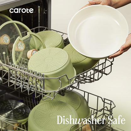 25-Piece Ceramic Cookware Set, Nonstick Pots and Pans Set with Detachable Handle, Non-Toxic Kitchen Cooking Set, Dishwasher & Oven Safe, Induction Compatible, PFAS Free, Green