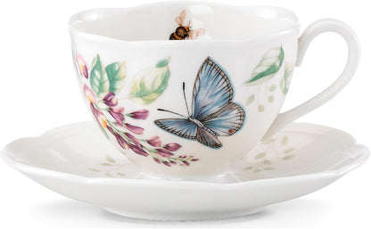 Porcelain Meadow Cup and Saucer, 1.3 LB, Blue Butterfly