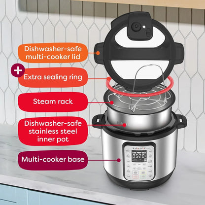 Duo plus 9-In-1 Multicooker, Pressure Cooker, Slow Cook, Rice Maker, Steamer, Sauté, Yogurt, Warmer & Sterilizer, Includes App with over 800 Recipes, Stainless Steel, 6 Quarts