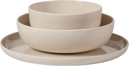 Candy Skies 12 Piece Unbreakable Wheat Straw Melamine Plates and Bowls Dinnerware Set - Outdoor, Camping, & Everyday Use - Matte Exterior/Shiny Interior Taupe Cream