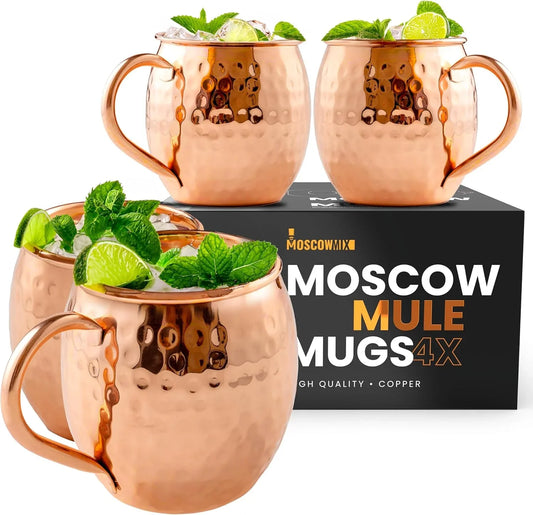 Moscow Mule Mugs - Set of 4-100% Pure Copper Mugs Large 16 Oz - Food Safe - Premium Moscow Mule Cups Set of 4 - Solid Copper Cups Perfect Premium Gift
