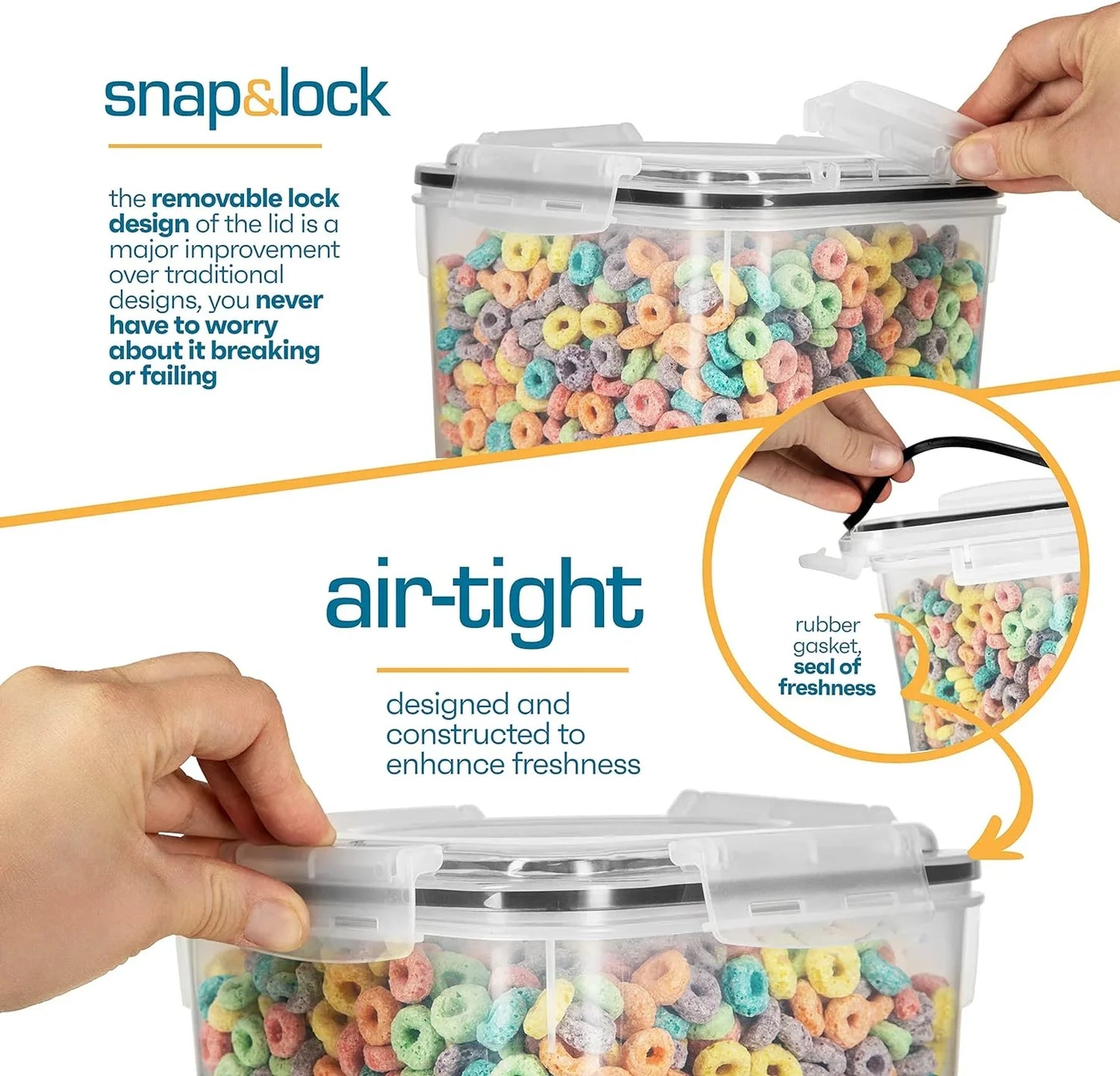 Flour Sugar Storage Containers (5.3L/4Pk) Great Rice Canisters Sets for the Kitchen Pantry, Large Food Storage Containers with Lids Airtight