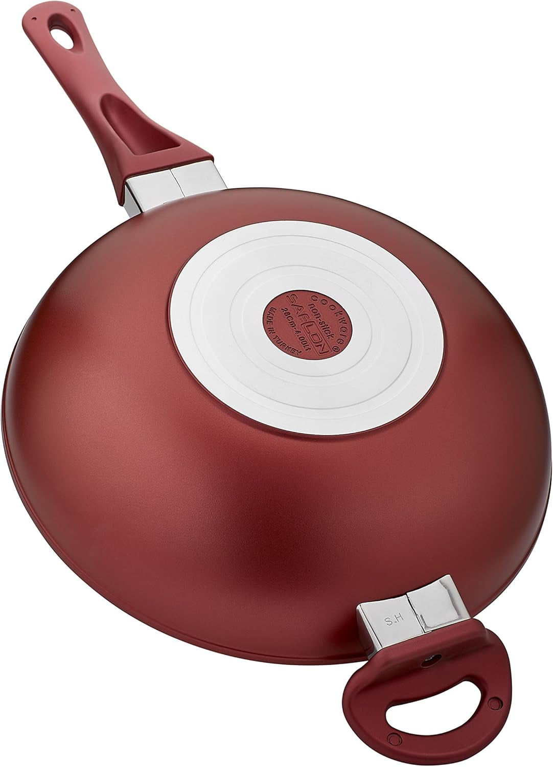 Titanium Nonstick 11 Inch Wok and Stir Fry Pan with Glass Lid Forged Aluminum with PFOA Free Scratch Resistant (Red)