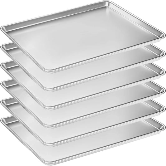 6 Pack Half Size Baking Sheet Pan Set, Aluminum Commercial Quality Cookie Sheet for Baking or Roasting, Large Thick Baking Tray Prevents Warping, 13" × 17" Cookie Tray Pan
