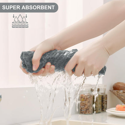 100% Cotton Kitchen Towels and Dishcloths Set, 12 X 12 & 15 X 25 Inches, Set of 8 Bulk Terry Cloth Dish Towels, Super Soft and Absorbent Hand Towel with Hanging Loop, Dark Grey